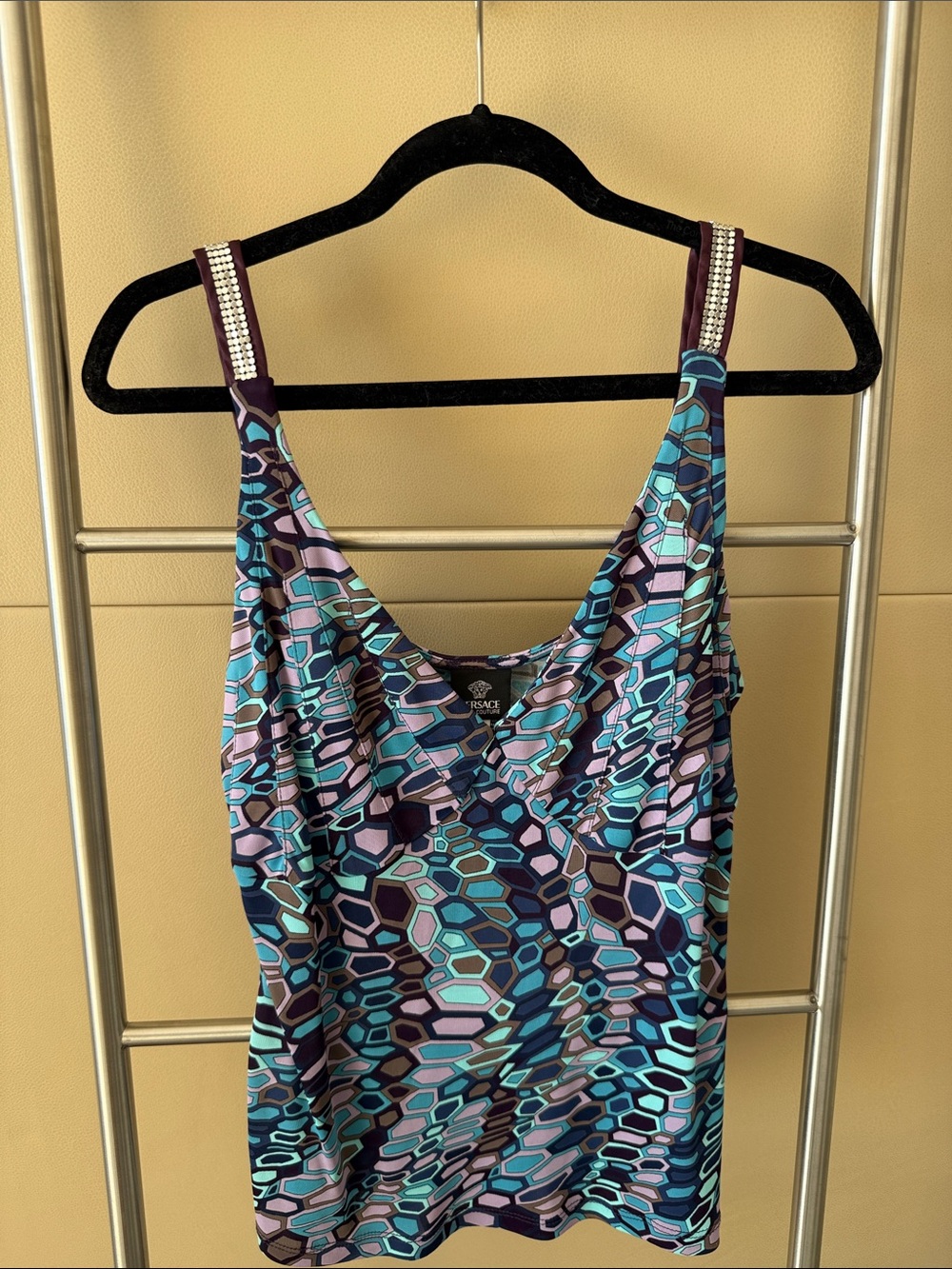 Versace Multicolor Geometric Tank with Rhinestone Straps